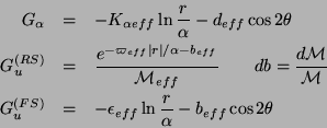 \begin{eqnarray*}
G_{\alpha } & = & -K_{\alpha eff}\ln \frac{r}{\alpha }-d_{eff}...
...& = & -\epsilon _{eff}\ln \frac{r}{\alpha }-b_{eff}\cos 2\theta
\end{eqnarray*}