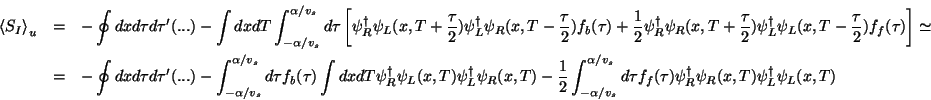 \begin{eqnarray*}
\left\langle S_{I}\right\rangle _{u} & = & -\oint dxd\tau d\ta...
... _{R}^{\dagger }\psi _{R}(x,T)\psi _{L}^{\dagger }\psi _{L}(x,T)
\end{eqnarray*}